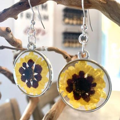 Resin Pressed Sunflower Earrings,real Flower..