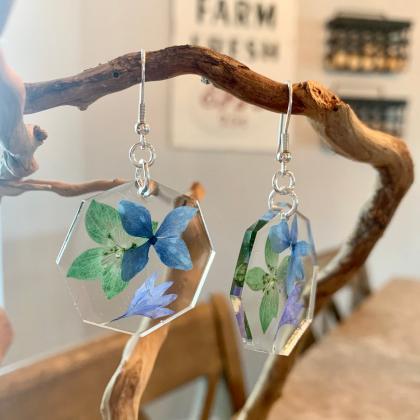 Pressed Dried Flower Earrings, Resin Jewelry For..