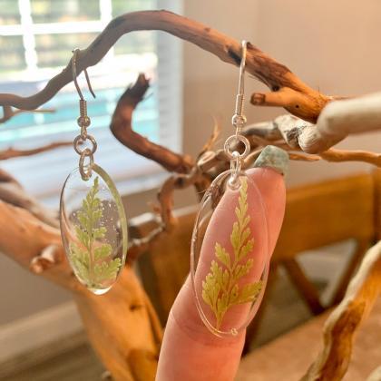Resin Pressed Fern Earrings,botanical Resin..