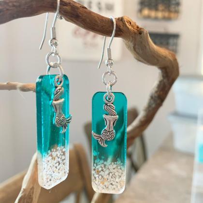 Resin Art,mermaid Earrings,beach Jewelry,grad..