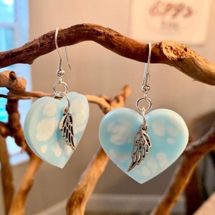 Heart/angel Earrings,clouds,resin Art,angel Wing..