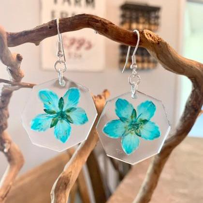 Real Flower Earrings, Turquoise Marsh Grass Of..