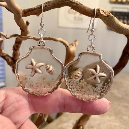 Shell sand earrings,beach jewelry,s..