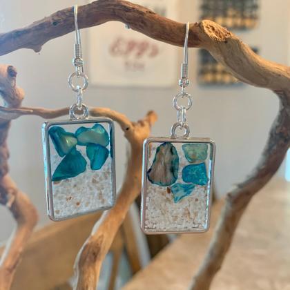 Crushed Shell Resin Earrings,shells And Sand,beach..