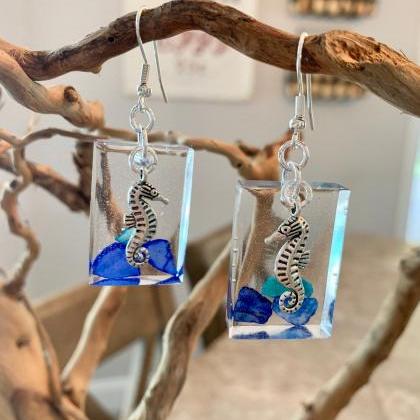 Seahorse earrings,resin art earring..