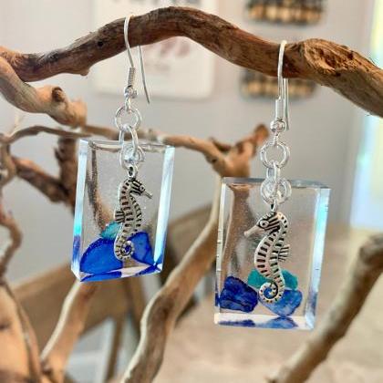 Seahorse earrings,resin art earring..