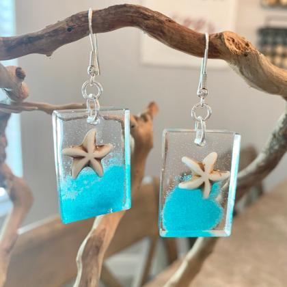 Resin Art Earrings,beach Jewelry,starfish..