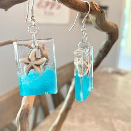 Resin Art Earrings,beach Jewelry,starfish..