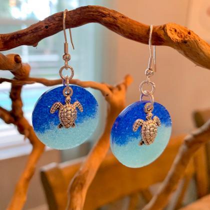 Resin earrings,sea turtle earrings,..