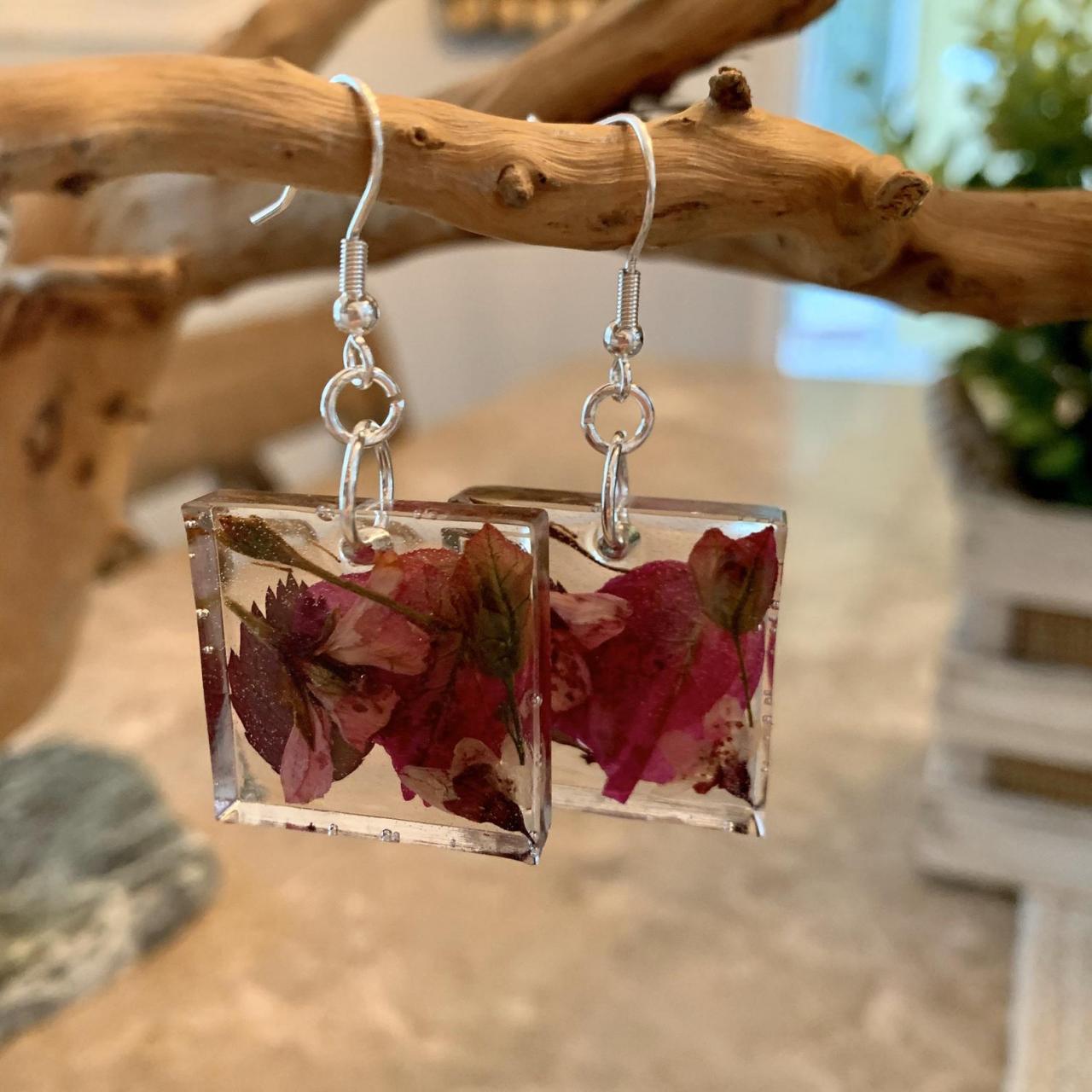 Resin Pressed Flowers Earrings, Real Flower Jewelry, Unique Gift For Grad,preserved Flowers, Boho, Minimalist Jewelry Gifts, Nature Gift, Botanic