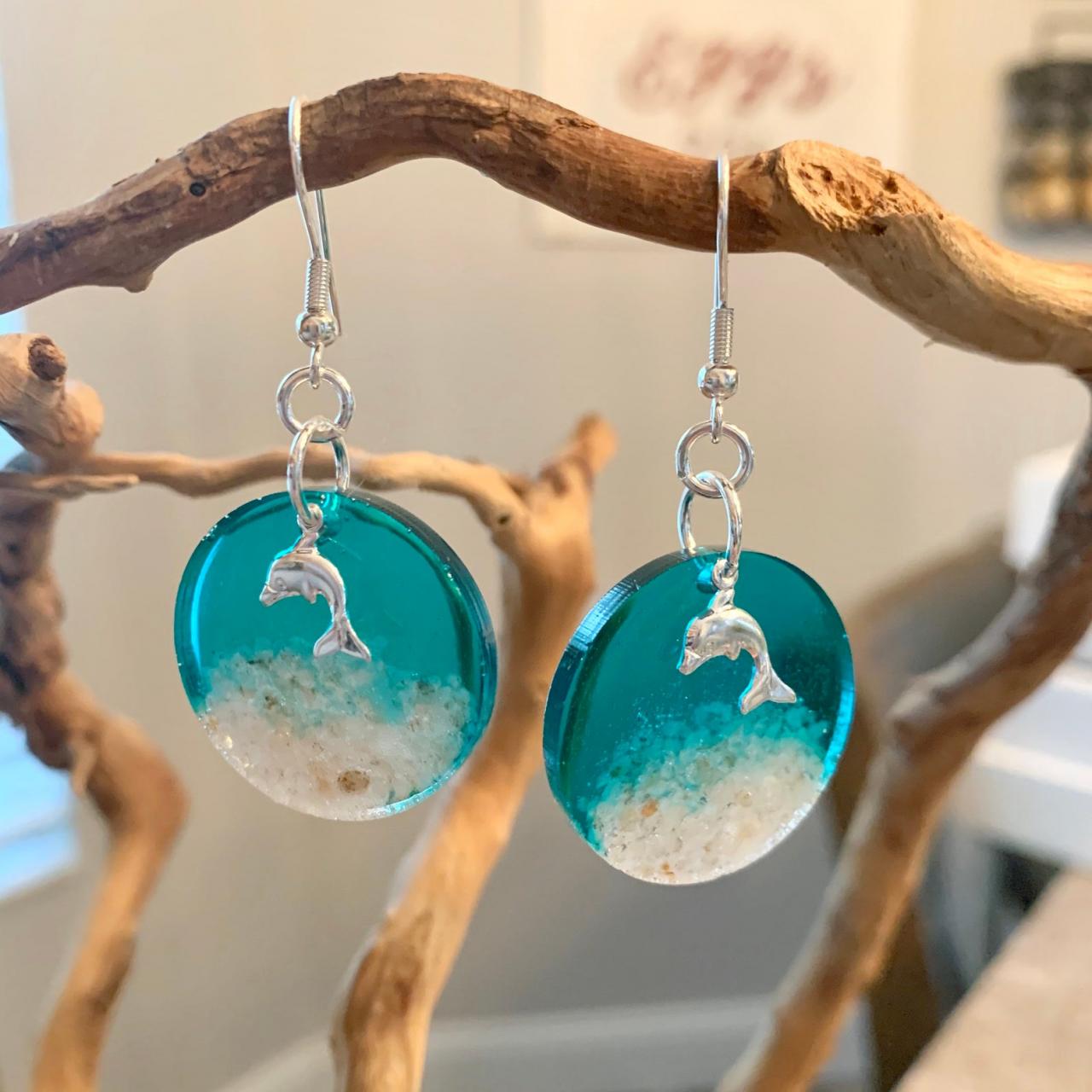 Resin Jewelry,dolphin Earrings,beach Jewelry, Jewelry For Women,gift,vacation Jewelry,ocean,birthday,grad Gift,tropical,wave,sand,summer